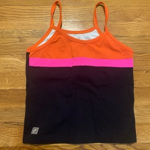 Workout Top - Black, orange and pink stripe